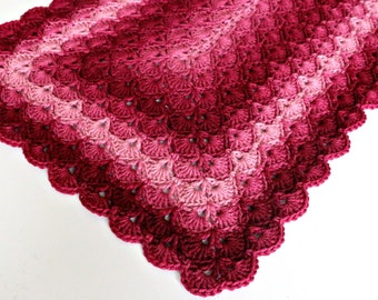Rectangulaire au crochet, motif de couverture unicolore avec coquillages, motif au crochet imprimable VFI, motif de couverture au point de coquillages, 4 longueurs de départ