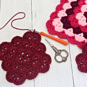 Modèle de couverture en coquillages au crochet : Carré de toutes tailles, ANGLAIS (Téléchargement PDF)