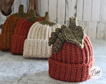 Pumpkin Season Beanie Hat Pattern, PDF, Preemie baby to Adult sizes, Crochet Pumpkin Hat