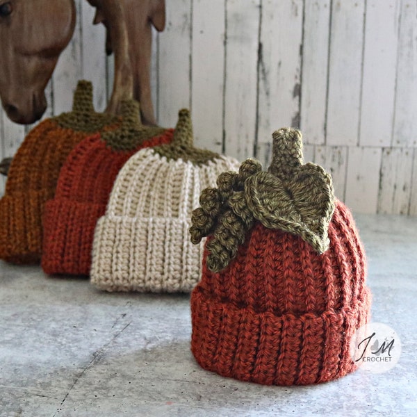 Pumpkin Season Beanie Hat Pattern, PDF, Preemie baby to Adult sizes, Crochet Pumpkin Hat