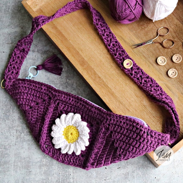Daisy Festival Bag Crochet Pattern, Bum Bag Pattern, Shoulder Bag, Crochet Cross Body Bag, Crochet Market Tote Bag, PDF Download