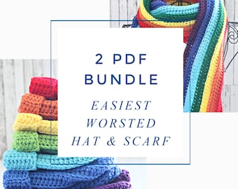 2 CROCHET PATTERNS, Easiest Worsted Hat Ever pattern and Easiest Worsted Scarf Ever Pattern