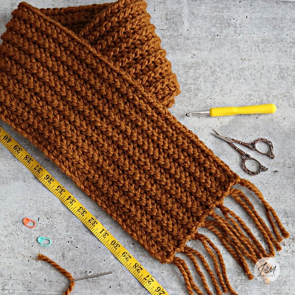 5 SIZES! Easy and Beautiful Crochet Scarf Pattern, Super Bulky Scarf, The Cozy Cabin Scarf, Ribbed Hat, Beginner Friendly