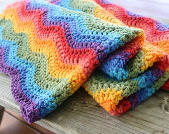 Crochet Pattern Rainbow Ripples Blanket, PDF pattern, Permission To Sell, Ripple stitch blanket pattern, Rainbow baby blanket