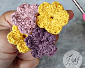 Flores sencillas y fáciles, patrón de ganchillo en PDF, decoración floral, aplique de flores pequeñas, solo en inglés