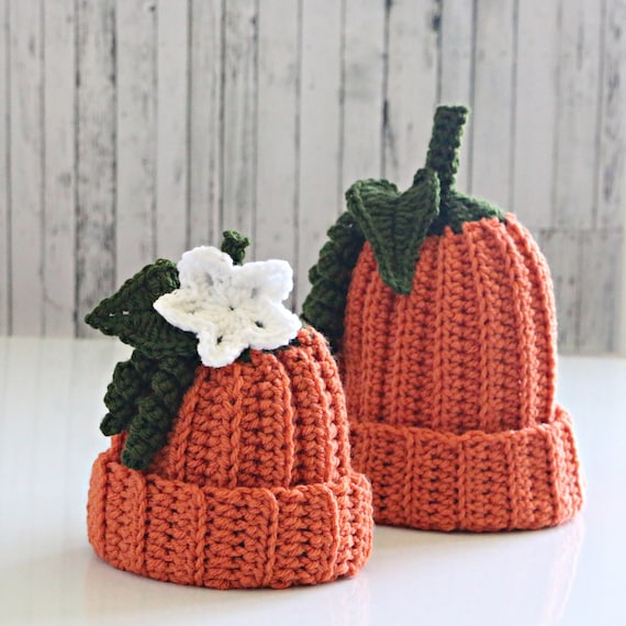 Crochet Flowered Pumpkin Hat Pattern PDF Baby to Adult