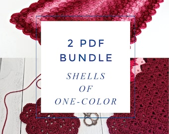 2 CROCHET PATTERN BUNDLE - Rectangle Crochet Shells of One-Color Blanket Pattern and Shells of One Color Square Blanket Pattern