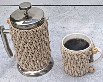Cafe Cozy CROCHET PATTERN PDF, Textured Mug Cozy pattern, Crochet coffee press cozy, press and cup cozy pattern