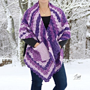 Shells of one-color Stole/Pocket Shawl, Crochet Pocket Shawl Pattern, Shawl with Pockets, Rectangle Stole Shawl