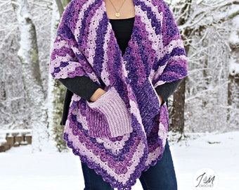Crochet Shell Stitch Pocket Shawl Pattern ENGLISH (Digital Download)
