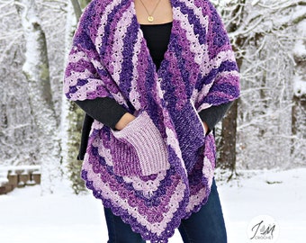 Shells of one-color Stole/Pocket Shawl, Crochet Pocket Shawl Pattern, Shawl with Pockets, Rectangle Stole Shawl