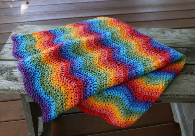 Crochet Pattern Rainbow Ripples Blanket, PDF pattern, Permission To Sell, Ripple stitch blanket pattern, Rainbow baby blanket image 4