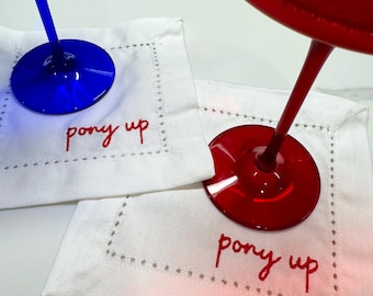 Pony Up gestickte Cocktail-Servietten: SMU Barwagen Dekor