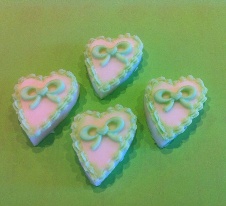 4 Little Glycerine Hearts with Bow image 1