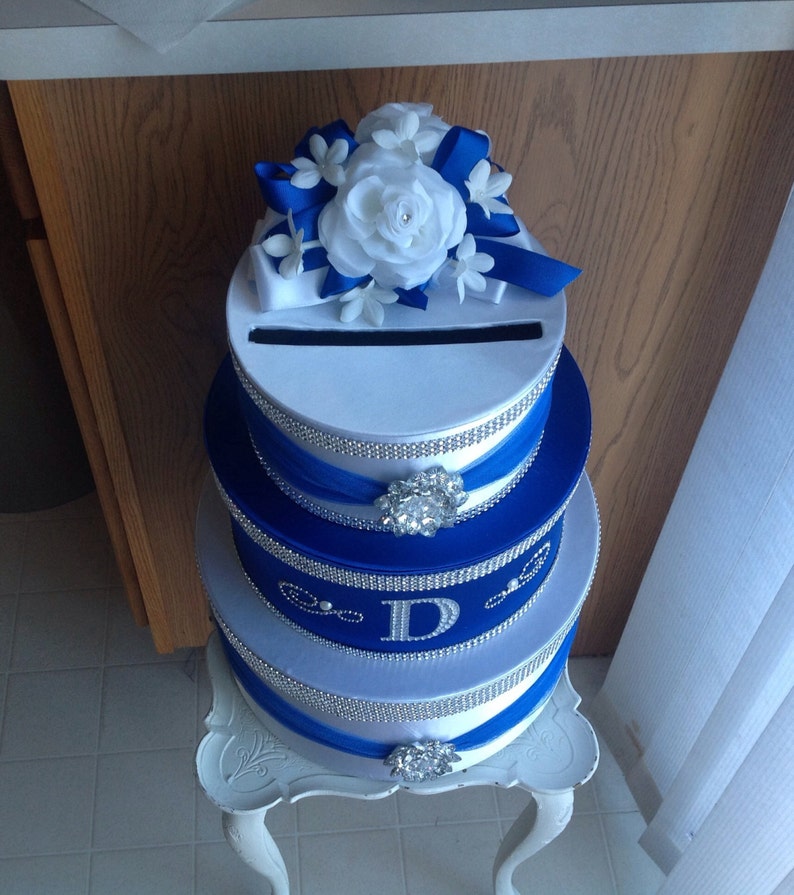 Royal Blue White Wedding Card Box With Lock – Bling Tiered Holder - Etsy