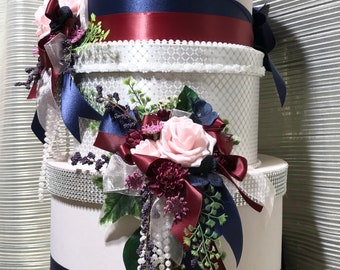 Blush Pink Wedding Card Box, Flower & Pearl Accents