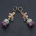 Thistle - glass lampwork earrings with bronze leaves. Violet, olive and bronze colors.