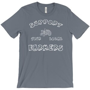 Steun je lokale boeren, tractor-T-shirt, koop lokaal, winkel lokaal, geweldig cadeau, korte mouwen, ronde hals, superzacht, boerenmarkt