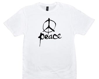 Frieden, Peace-Zeichen T-Shirt, Handgeschriebener Text und Grafik, Hippie-Shirts, simple Shirts, Unisex-Größen, Statement-Shirts, Individuell