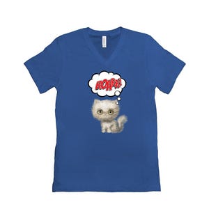 かわいいふわふわの子猫VネックTシャツ、ユニセックスサイズ、半袖。猫好きの方にぴったり。ホリデーギフトに最適