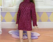 Mini dress with net pattern hand knit for Ellowyne and other Wilde dolls