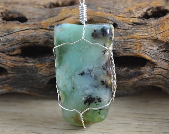 Chrysoprase wire wrapped healing heart chakra pendant