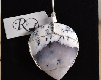 Dendritic Opal Silver Wire Wrapped Healing Crystal Pendant