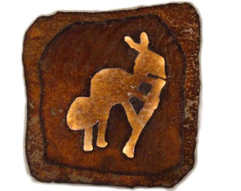 Kokopelli lighted panel 11.5"x11.5" - rustic sheet metal wall art with battery operated lighting on a timer