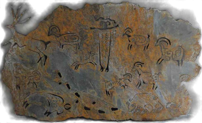 Petroglyph panel rustic sheet metal art made-to-order image 1