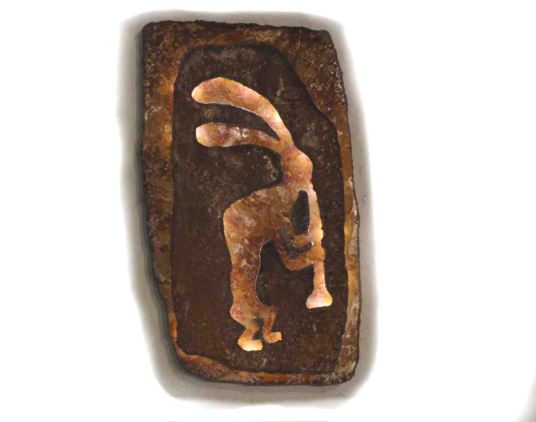 Kokopelli Lighted Panel 16x9.5 Madetoorder Rustic Sheet Metal Wall Art With Battery Operated