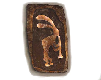 Kokopelli lighted panel 16"x9.5" made-to-order - rustic sheet metal wall art with battery operated lighting on a timer