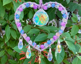 Sun catcher, Dragonfly Pendants, Rainbow Maker, Heart Hoop, AB Crystals, Suncatcher, Faceted Glass Beads, Housewarming Gift, Gift for Mom