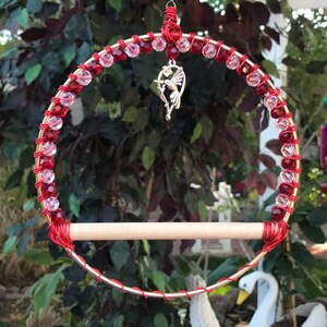 Hummingbird Swing: Beaded Bird Perch, Garden Decor