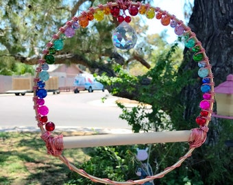 Beaded Hummingbird Swing: Crystal Garden Decor