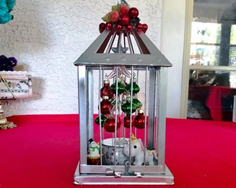 Christmas Birdcage, Wire Bird Cage, Battery Operated Tree, Color Wheel, Silk Flowers, Unicorn Ornament, Snowman Ornament, Holiday Decoration