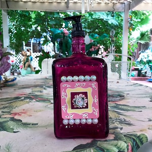 Recycled Liquor Bottle Soap Dispenser: Porcelain Roses Decor