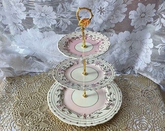 Cake Stand, Tiered Cake Stand, Cupcake Server, China Cake Stand, Macaroon Server, Tea Party Server, Gift for Mom, Housewarming Gift
