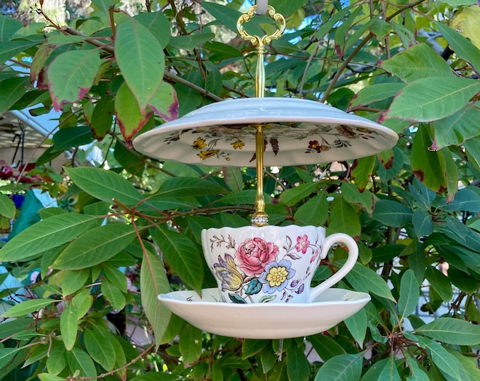 Tea Cup Bird Feeder, Seed Feeder, Thistle Feeder, Vintage China, Bird