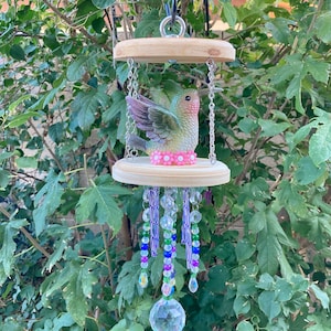 Wind Chime Hummingbird, Garden Hummingbird, Rainbow Maker, Prism, Metal Chimes, Sun Catcher, Crystal Prisms, Housewarming Gift, Gift for Mom