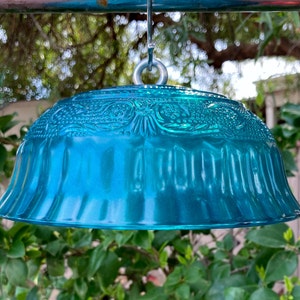 Teal Pressed Glass Bird Feeder Shade: 8-Inch Bowl Baffle