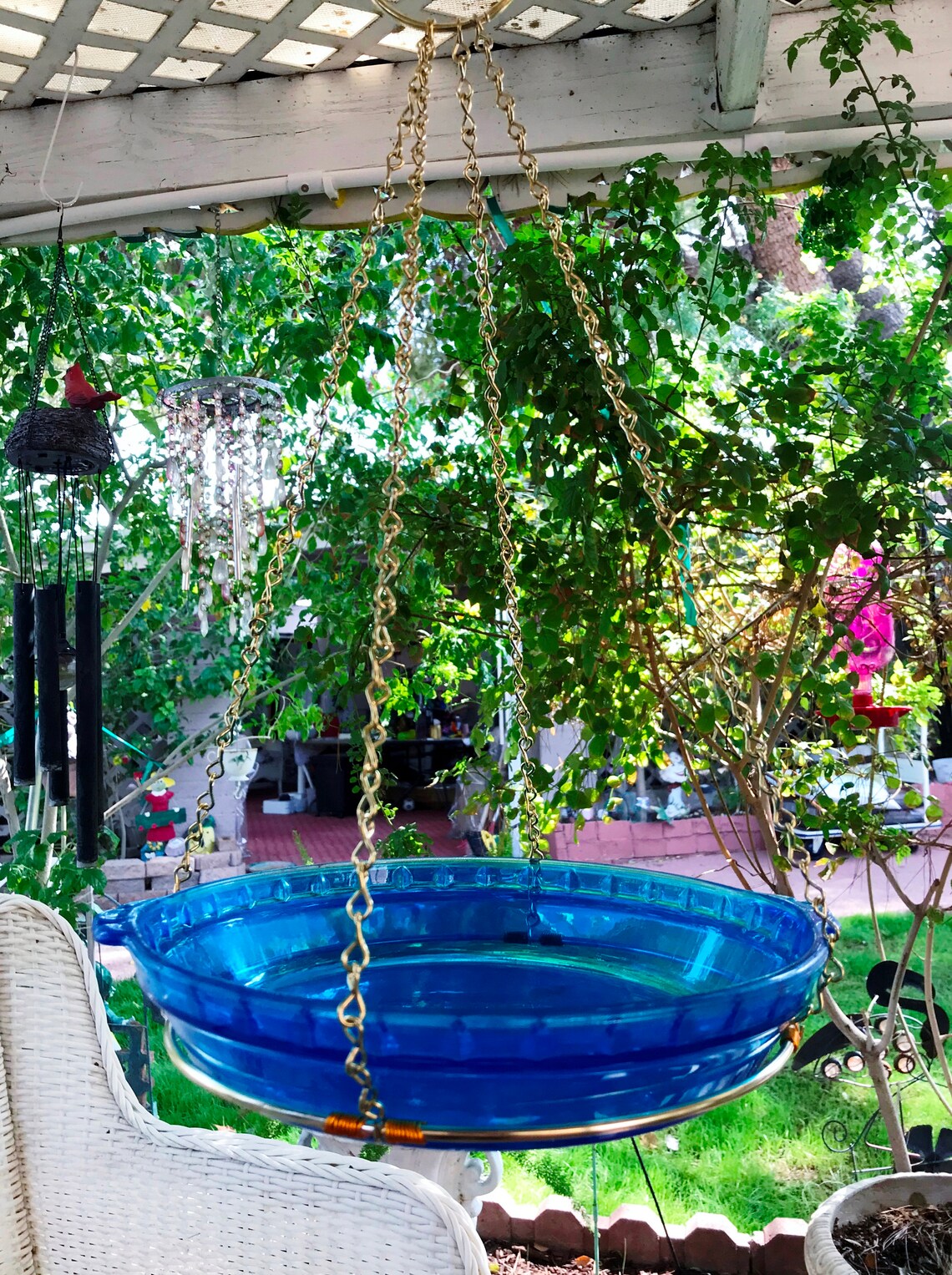 Bird Bath Bird Feeder Hanging Bird Bath Glass Pie Plate Etsy