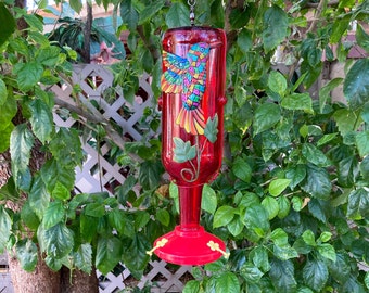 Hummingbird Feeder Metal Hummingbird Glass Bottle Mosaic Glass Large Bird Feeder Gift for Mom Garden Art Bird Lover Gift