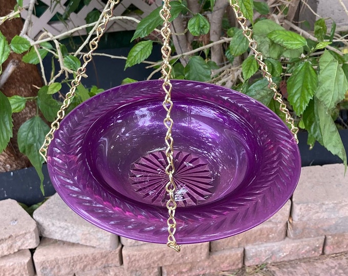Bird Bath, Bird Feeder, Hanging Bird Bath, Vintage Pressed Glass Bowl