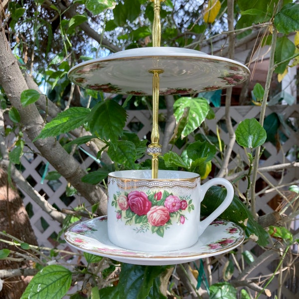 Teacup Bird Feeder Seed Feeder Thistle Feeder Vintage China Bird Bath Gift for Mom Housewarming Gift Bird Lover Gift