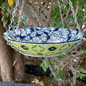 Hanging Bird Bath, Bird Feeders, 9.25 Inch Glazed Stoneware Bowl, Macrame Hoop