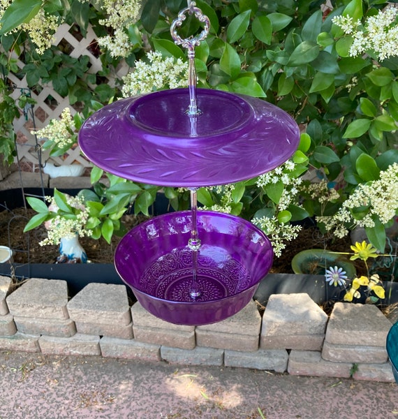 Vintage Pressed Glass Bird Feeder: Purple Bird Bath, Garden Decor