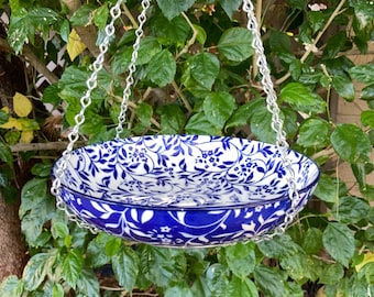 Bird Bath, Bird Feeder, Hanging Bird Bath, Glazed Stoneware Bowl, Jack Chain, Macrame Hoop, Bird Lover Gift, Gift for Mom, Housewarming Gift