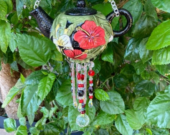 Wind Chime Vintage China Teapot Sun Catcher Rainbow Maker Chandelier Prism Windchime Hanging Crystal Housewarming Gift Gift for Mom