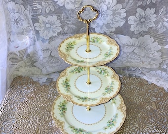 Vintage China Tiered Cake Stand, Tea Party Cupcake Tray, Macaroon Server