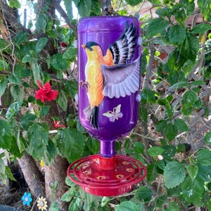 Hummingbird Feeder, Metal Bird, Glass Hummingbird Feeder, Feeder Base, Mosaic Glass, 32 oz, Bird Feeder, Gifts for Mom, Bird Lover Gift